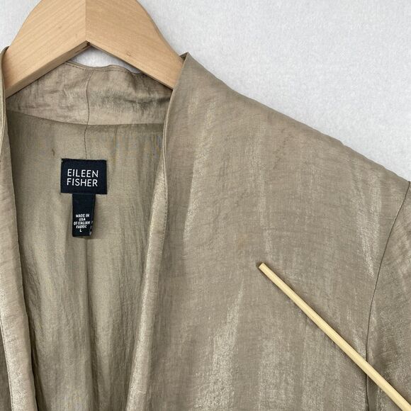 EILEEN FISHER Blazer L Linen Nylon Sparkle Shine Open Front Long Sleeve Beige - Picture 7 of 14